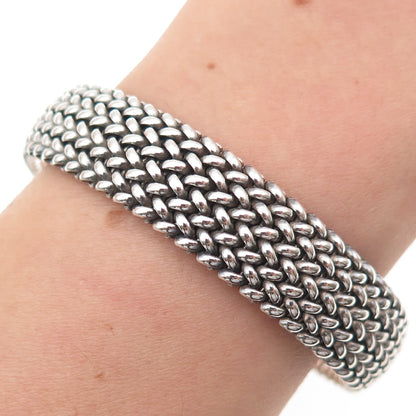 925 Sterling Silver Vintage Italy Mesh Link Oxidized Bracelet 7"