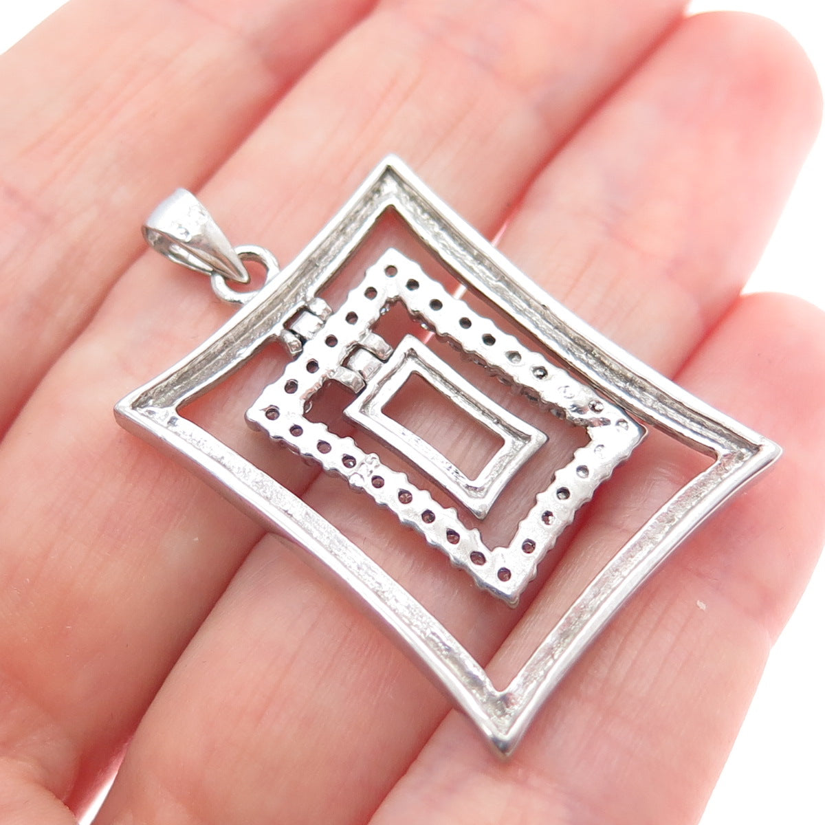 925 Sterling Silver Round-Cut C Z Modernist Multi-Frame Charm Pendant