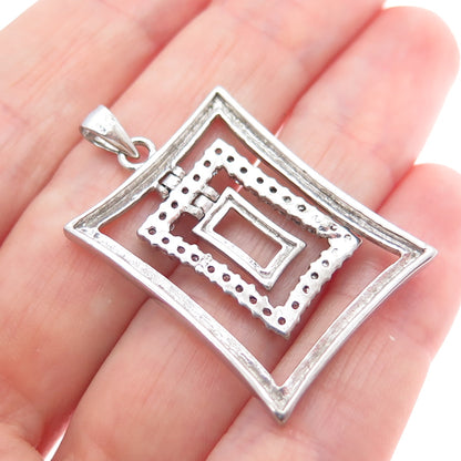 925 Sterling Silver Round-Cut C Z Modernist Multi-Frame Charm Pendant