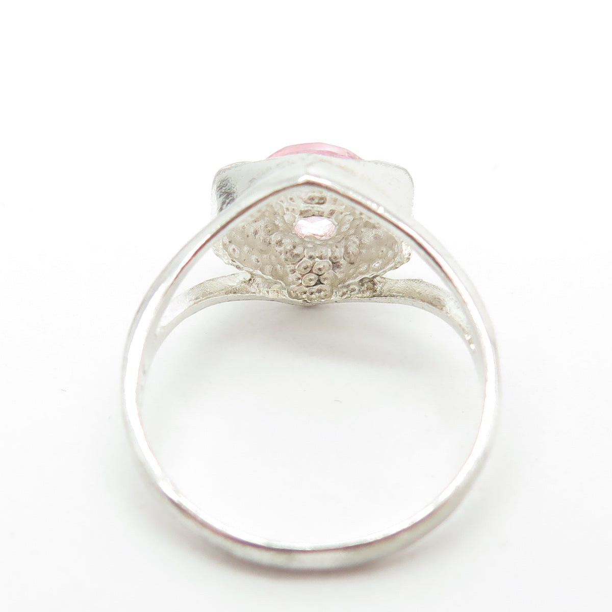 925 Sterling Silver Round-Cut Shaped Pink C Z Ring Size 6.25