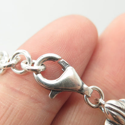 925 Sterling Silver Vintage Leaf Link Bracelet 8.25"