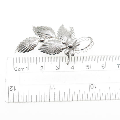Star-Art 925 Sterling Silver Antique Art Deco Flower & Leaf Oxidized Pin Brooch