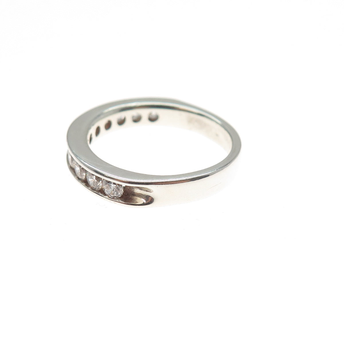 925 Sterling Silver Round-Cut C Z Half Eternity Band Ring Size 6