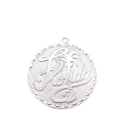 CREA 925 Sterling Silver Vintage Florida Round Tag Charm Pendant