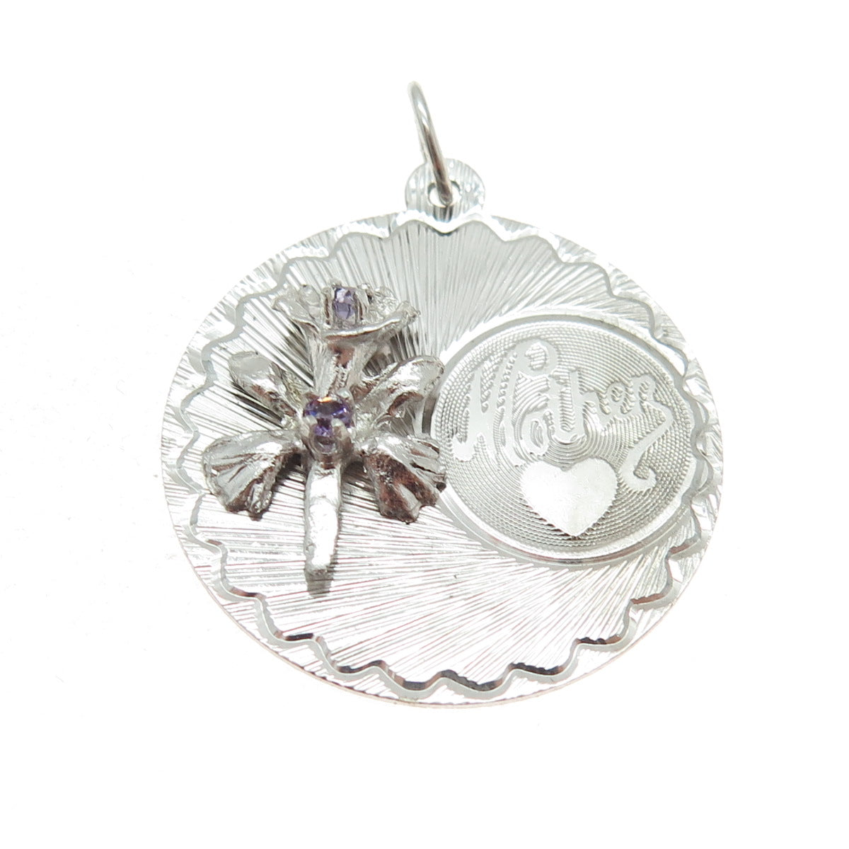 ART'S ELEGANCE 925 Sterling Silver Vintage Real Amethyst "Mother" Pendant