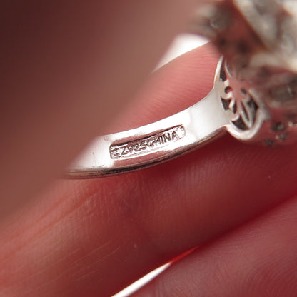 Tacori 925 Sterling Silver Oval & Round-Cut C Z Bloom with Love Ring Size 8