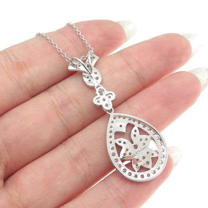 925 Sterling Silver Round-Cut C Z Flower Teardrop Cable Chain Necklace 18-20"