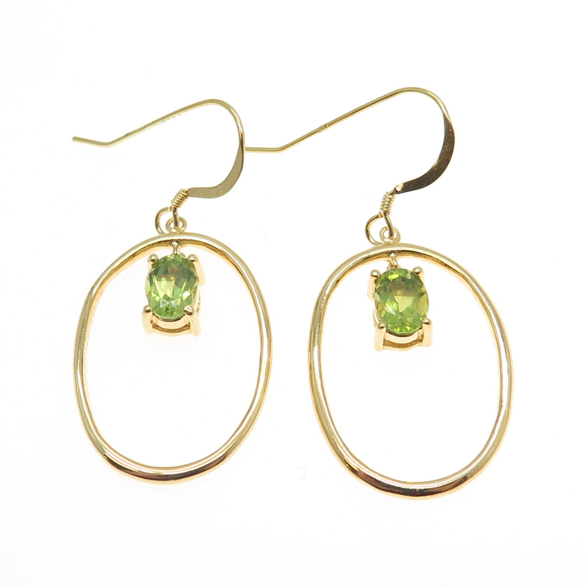 925 Sterling Silver Gold Plated Peridot Gem Dangling Earrings