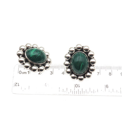 925 Sterling Silver Vintage Mexico Real Malachite Oxidized Beaded Earrings