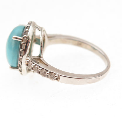 925 Sterling Silver Real Tyrone Turquoise & White Topaz Ring Size 8