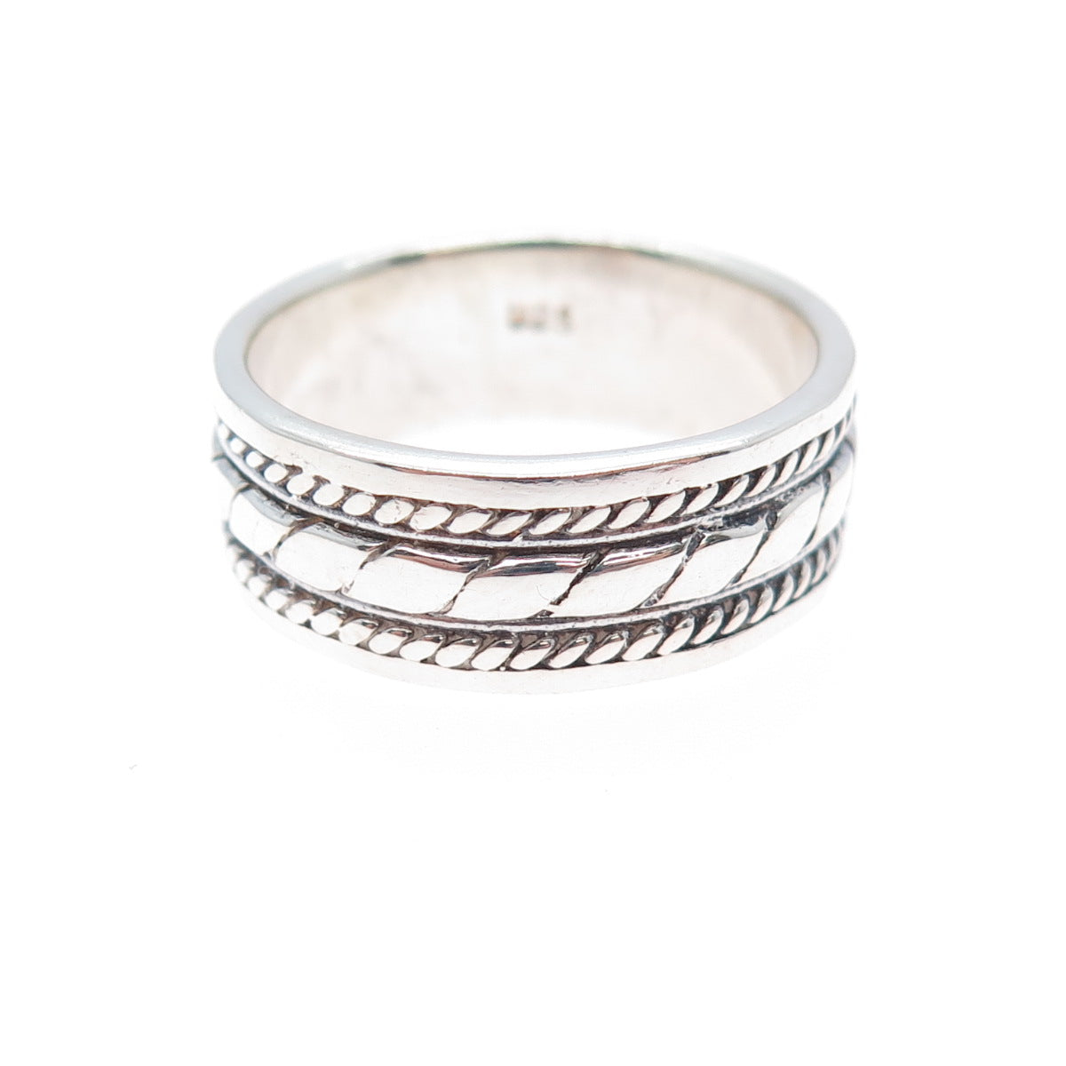 925 Sterling Silver Vintage Roped Oxidized Band Ring Size 8.75