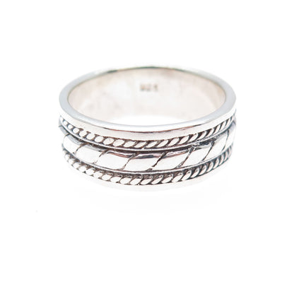 925 Sterling Silver Vintage Roped Oxidized Band Ring Size 8.75