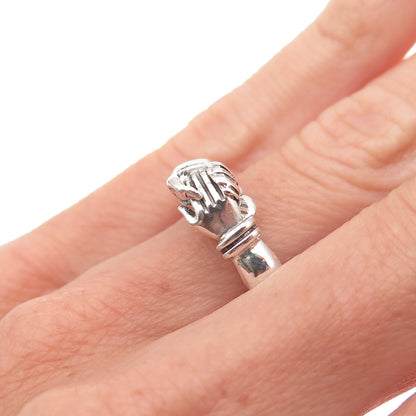 925 Sterling Silver Vintage Mexico Irish Claddagh Oxidized Folding Ring Size 6