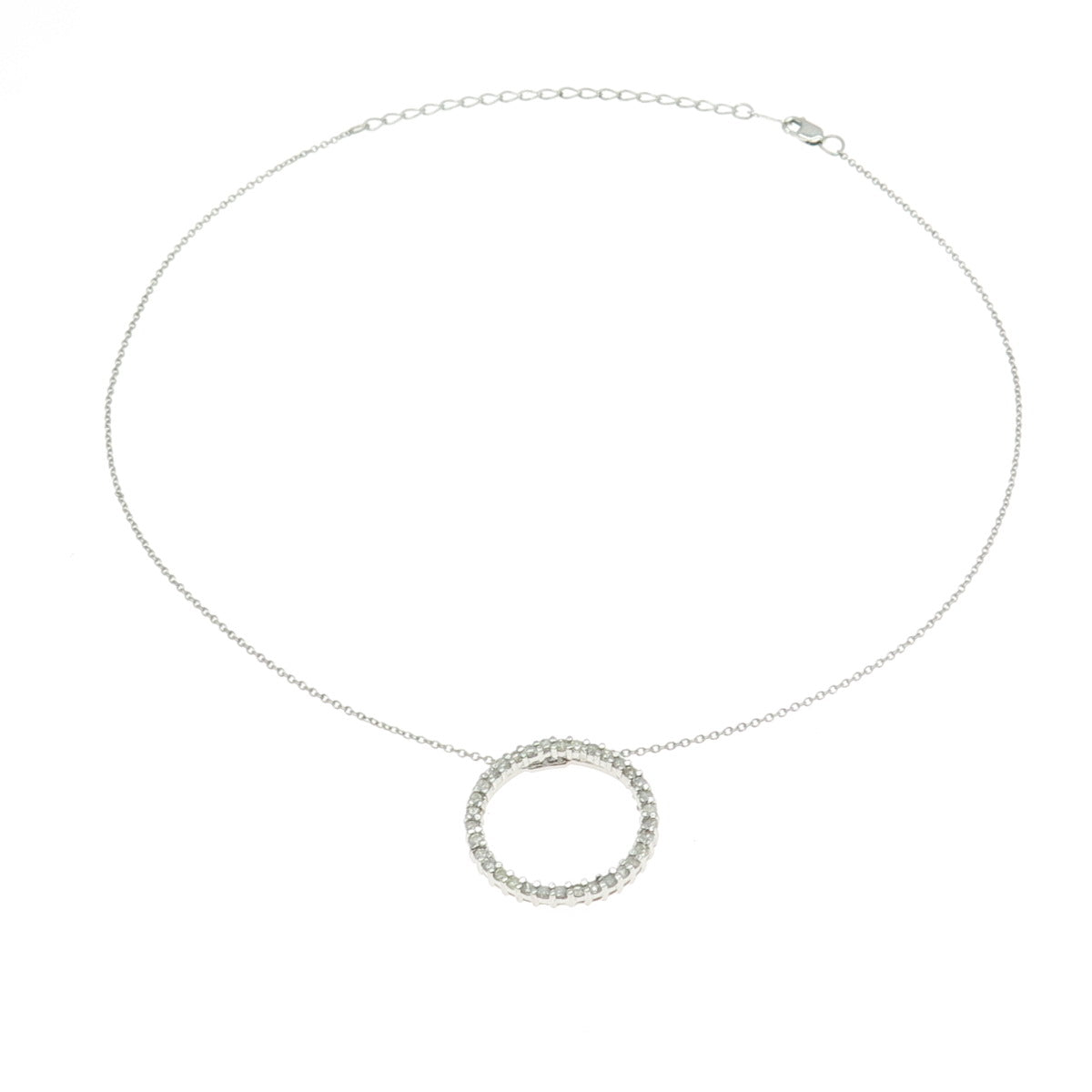 925 Sterling Silver Real Round-Cut Diamond Circle of Life Chain Necklace 16-18"