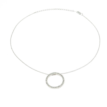 925 Sterling Silver Real Round-Cut Diamond Circle of Life Chain Necklace 16-18"