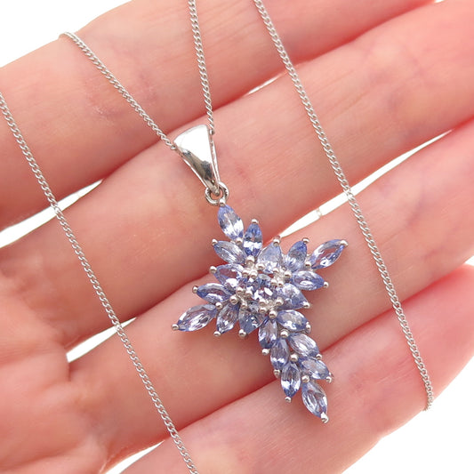 Chuck Clemency 925 Sterling Silver Real Tanzanite Cross Cuban Chain Necklace 20"