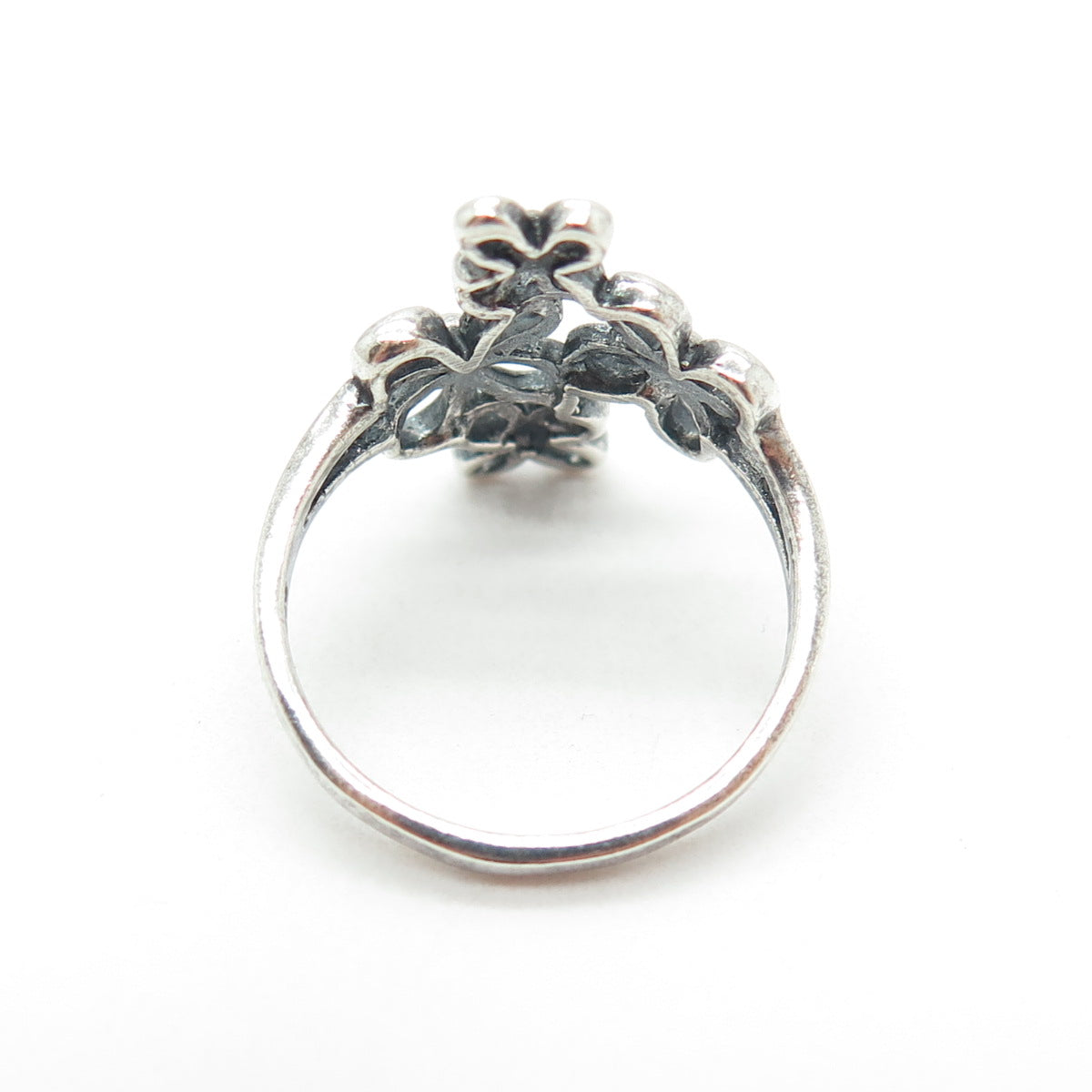 925 Sterling Silver Vintage Flower Blossom Oxidized Ring Size 6