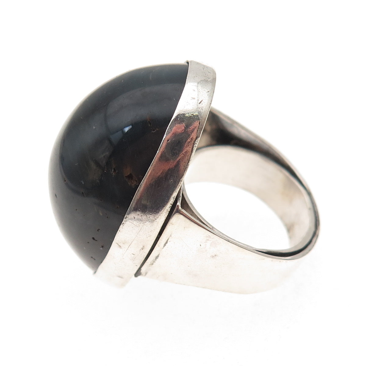 925 Sterling Silver Vintage Real Black Tiger Eye Statement Ring Size 8.25