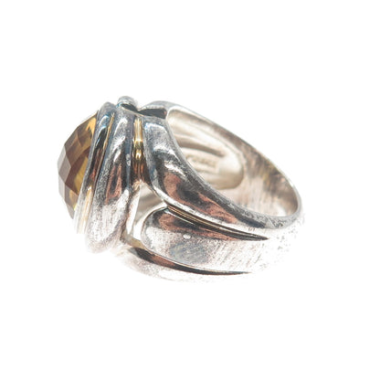 925 Sterling Silver Vintage Real Citrine Modernist Oxidized Ring Size 5