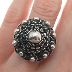 925 Sterling Silver Antique Germany Cannetille Oxidized Dome Ring Size 5.25