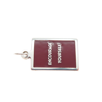 925 Sterling Silver Red Enamel Encourage Yourself Minimalist Charm Pendant
