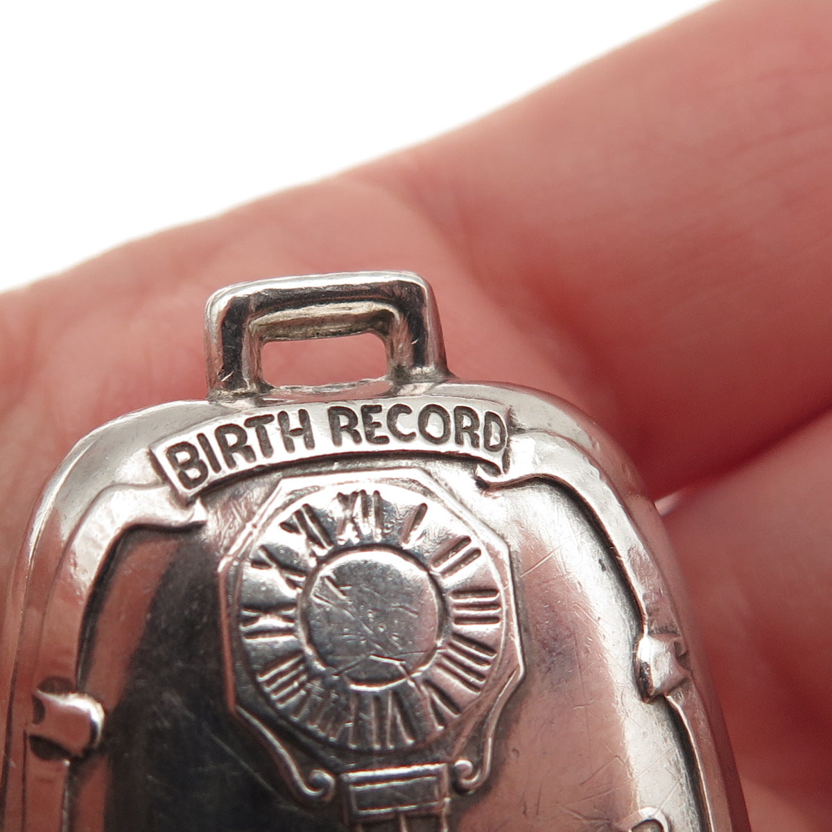 Webster 925 Sterling Silver Antique Art Deco Baby Birth Record Rattle Pendant