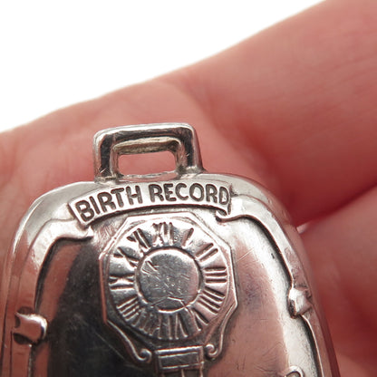 Webster 925 Sterling Silver Antique Art Deco Baby Birth Record Rattle Pendant
