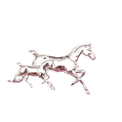 Slode 925 Sterling Silver Vintage Mare & Foal Horse Pin Brooch