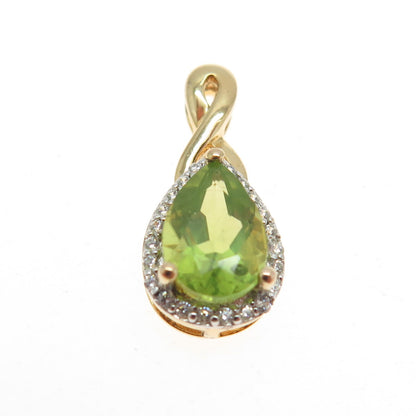 SAI 925 Sterling Silver 2-Tone Real White Topaz & Peridot Gemstone Pendant