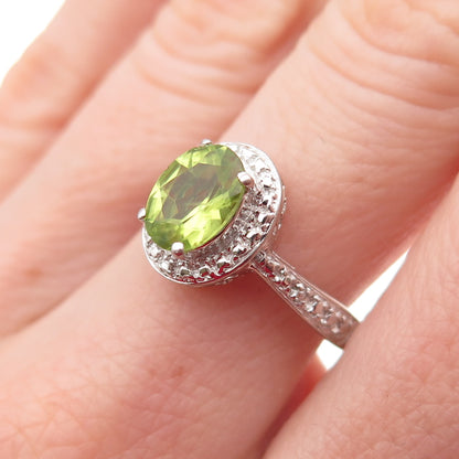 Chuck Clemency 925 Sterling Silver Real Diamond Accent & Peridot Ring Size 7