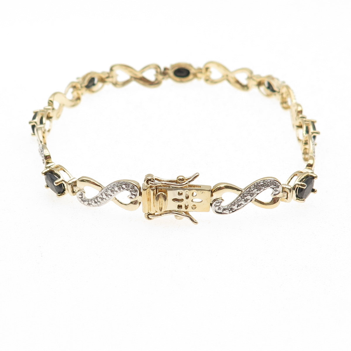 Ross Simons Sterling Gold Plated Diamond Accent Sapphire Infinity Bracelet 7.5"