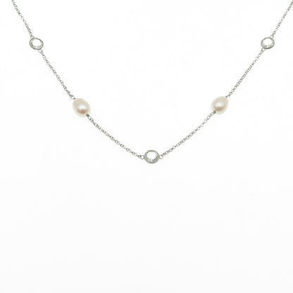925 Sterling Silver Real Pearl & Green Amethyst By The Yard Chain Necklace 24"