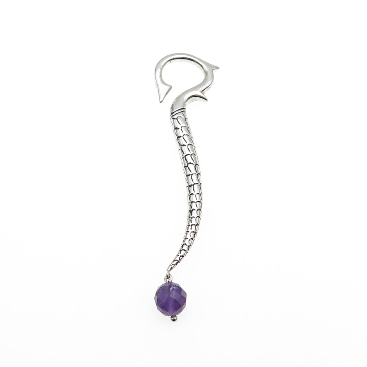 GUESS 925 Sterling Silver Real Amethyst Dragon Hook SINGLE Earring
