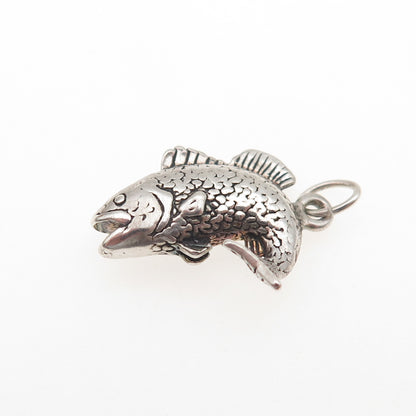 925 Sterling Silver Vintage Fish Oxidized 3D Mini Charm Pendant