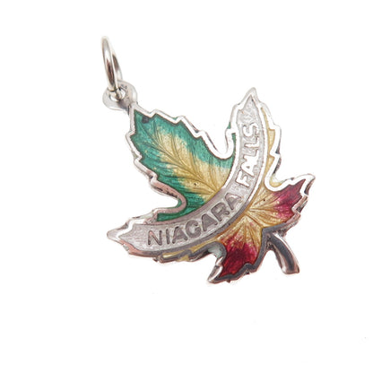 Breadner Co. Sterling Antique Art Deco Enamel Niagara Falls Maple Leaf Pendant