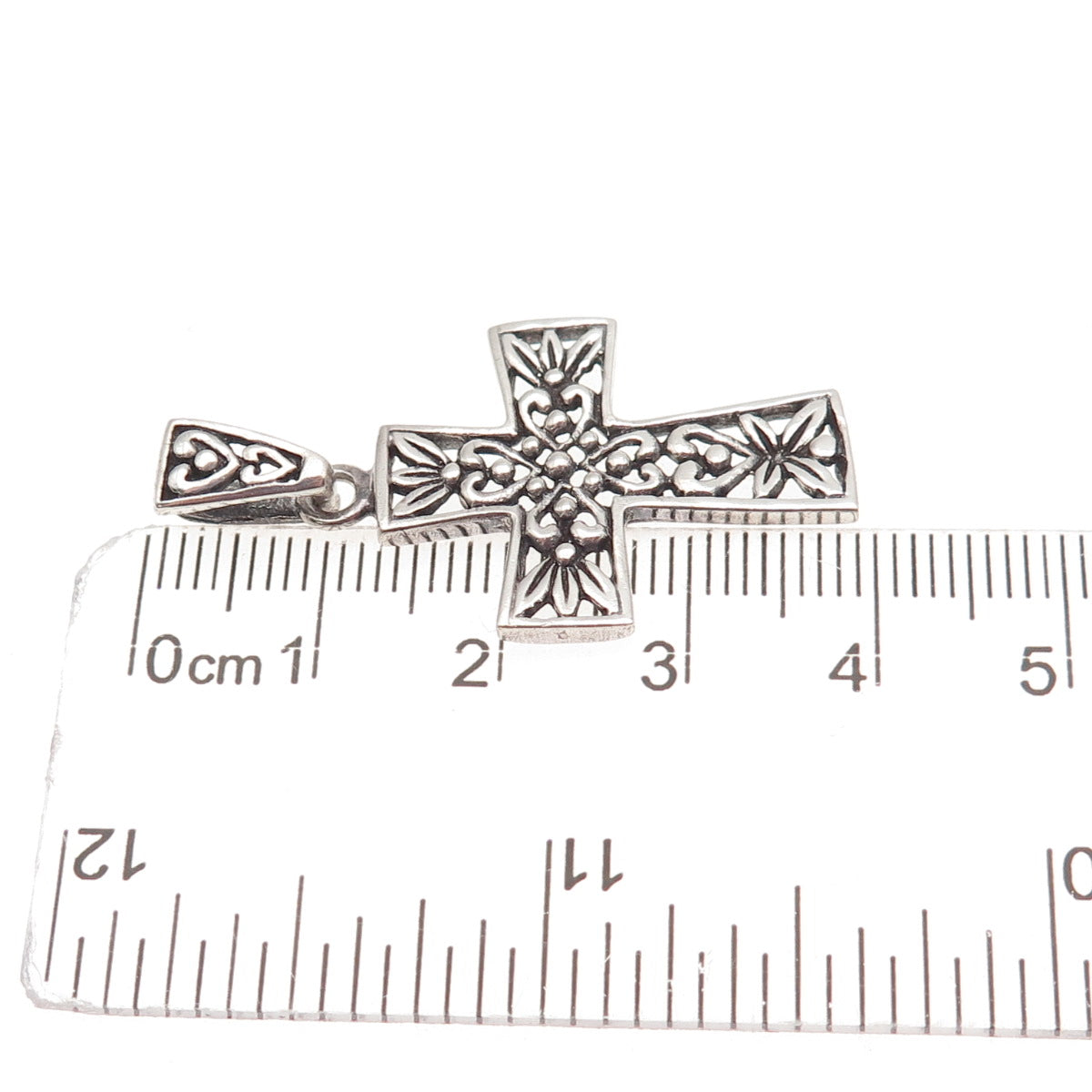 Charles Winston 925 Sterling Silver Vintage Heart Floral Cross Charm Pendant