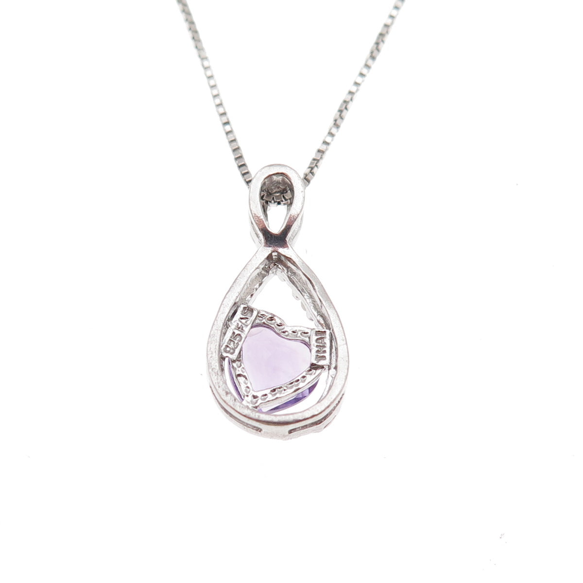 925 Sterling Silver Real Diamond & Amethyst Infinity Box Chain Necklace 18"