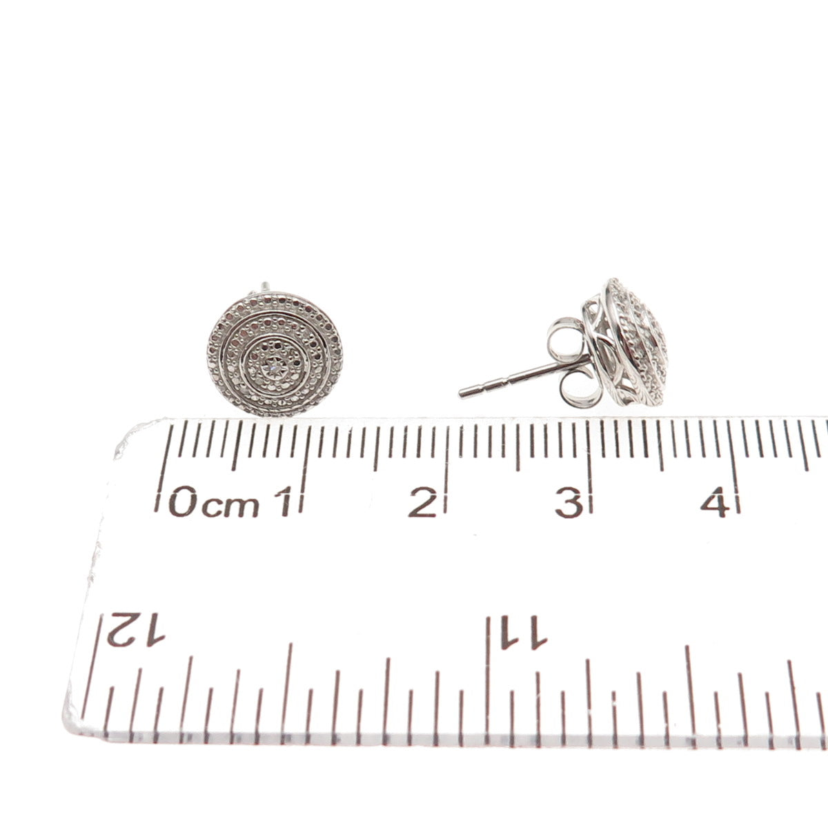 925 Sterling Silver Real Round-Cut Diamond Stud Earrings