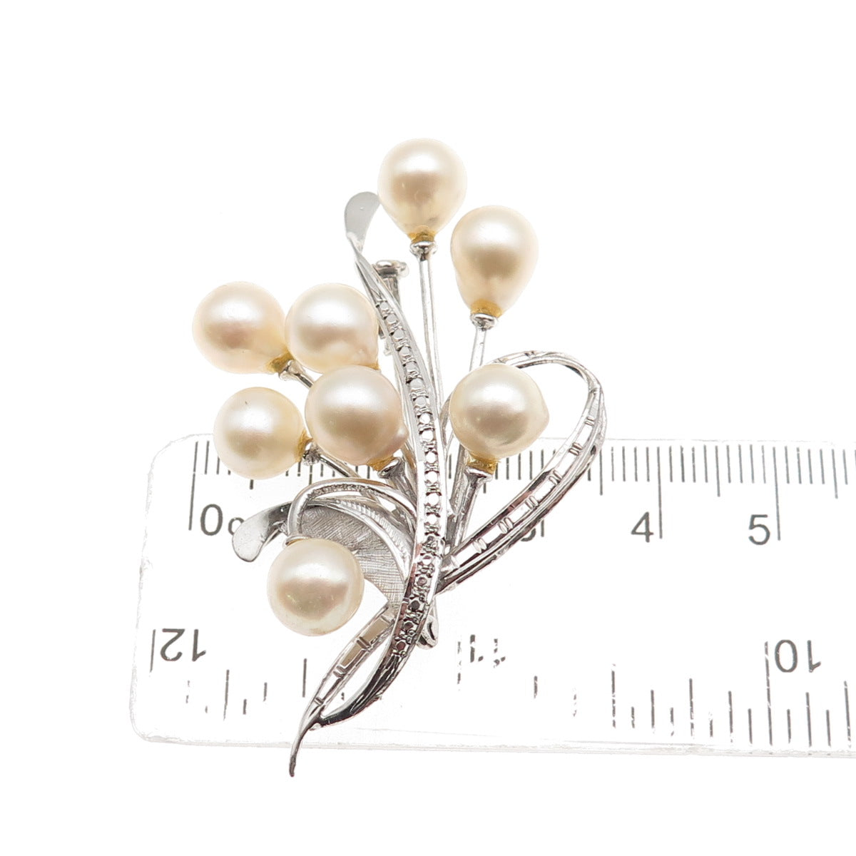 925 Sterling Silver Antique Japan Real Akoya Pearl Floral Pin Brooch