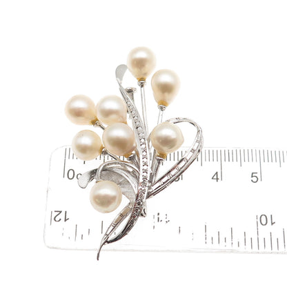 925 Sterling Silver Antique Japan Real Akoya Pearl Floral Pin Brooch