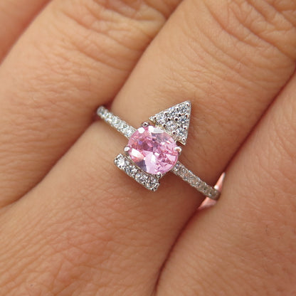 BOMB PARTY 925 Sterling Silver Pink & White C Z Arrow Ring Size 7