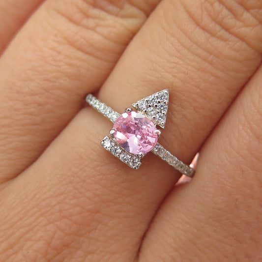BOMB PARTY 925 Sterling Silver Pink & White C Z Arrow Ring Size 7