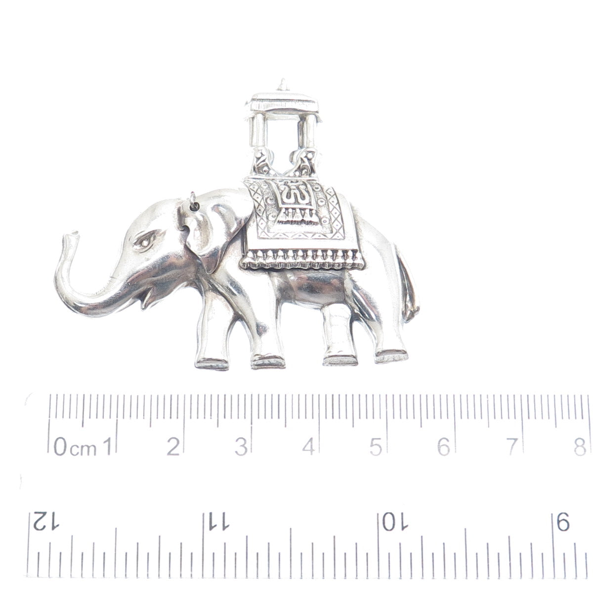 LANG Sterling Silver Antique Art Deco Elephant Sedan Chair Oxidized Pin Brooch