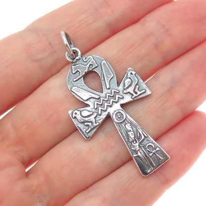 800 Silver Vintage Egyptian Ankh Oxidized Charm Pendant