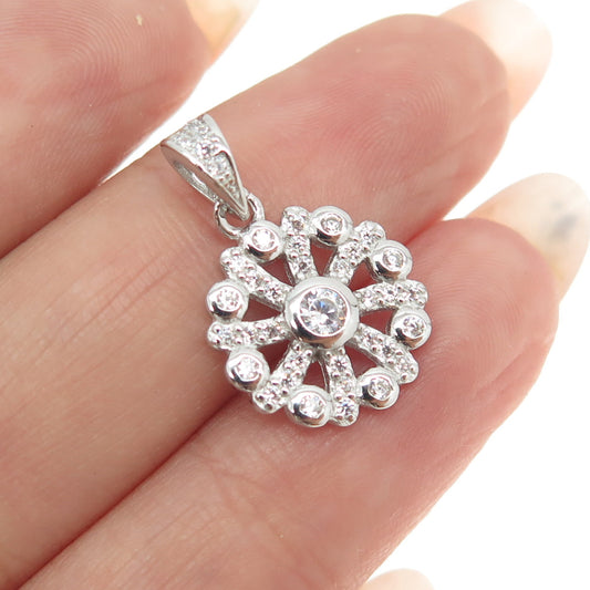 925 Sterling Silver Round-Cut Shaped C Z Snowflake Pendant