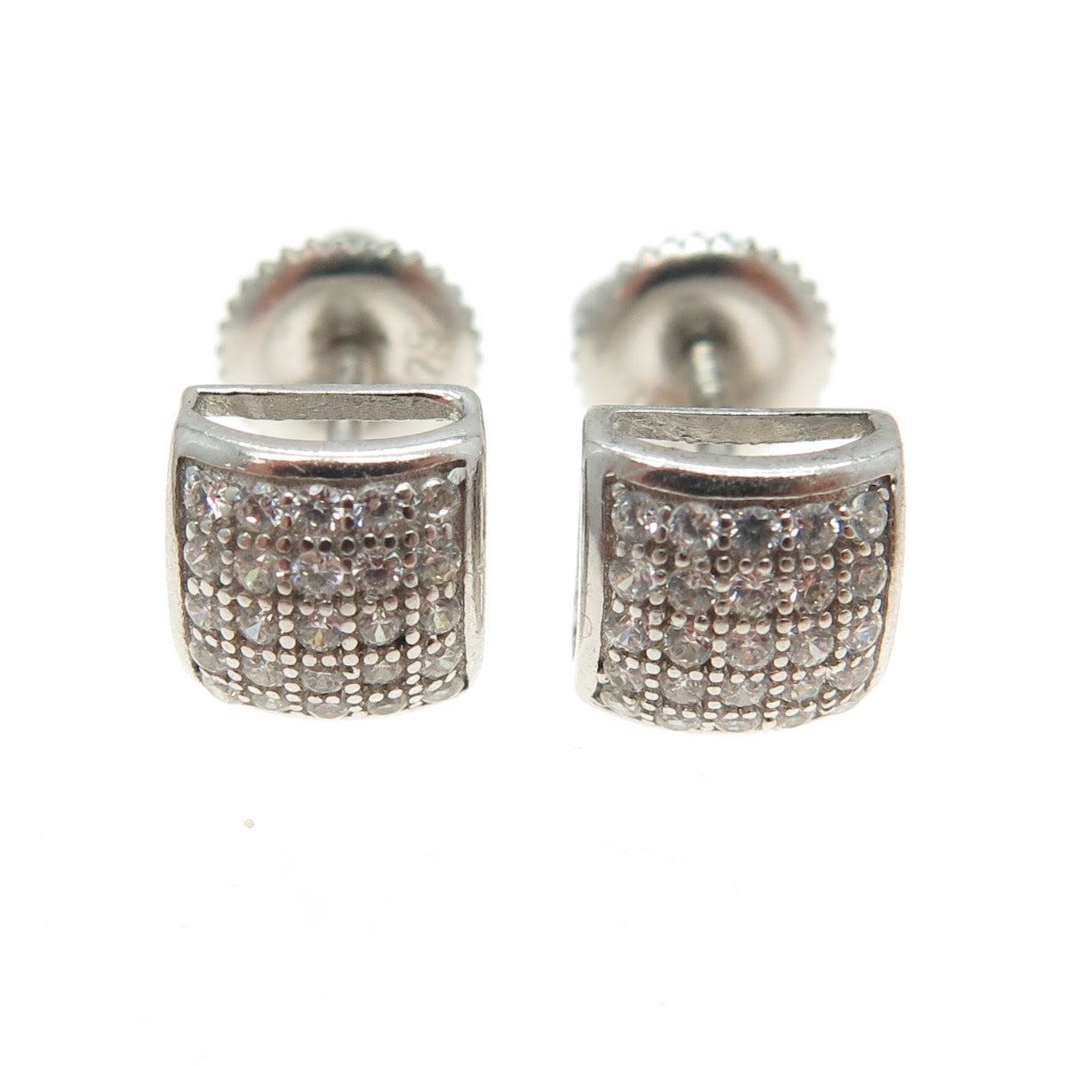 925 Sterling Silver Pave C Z Stud Earrings