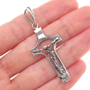 925 Sterling Silver Vintage Crucifix Cross Oxidized Charm Pendant