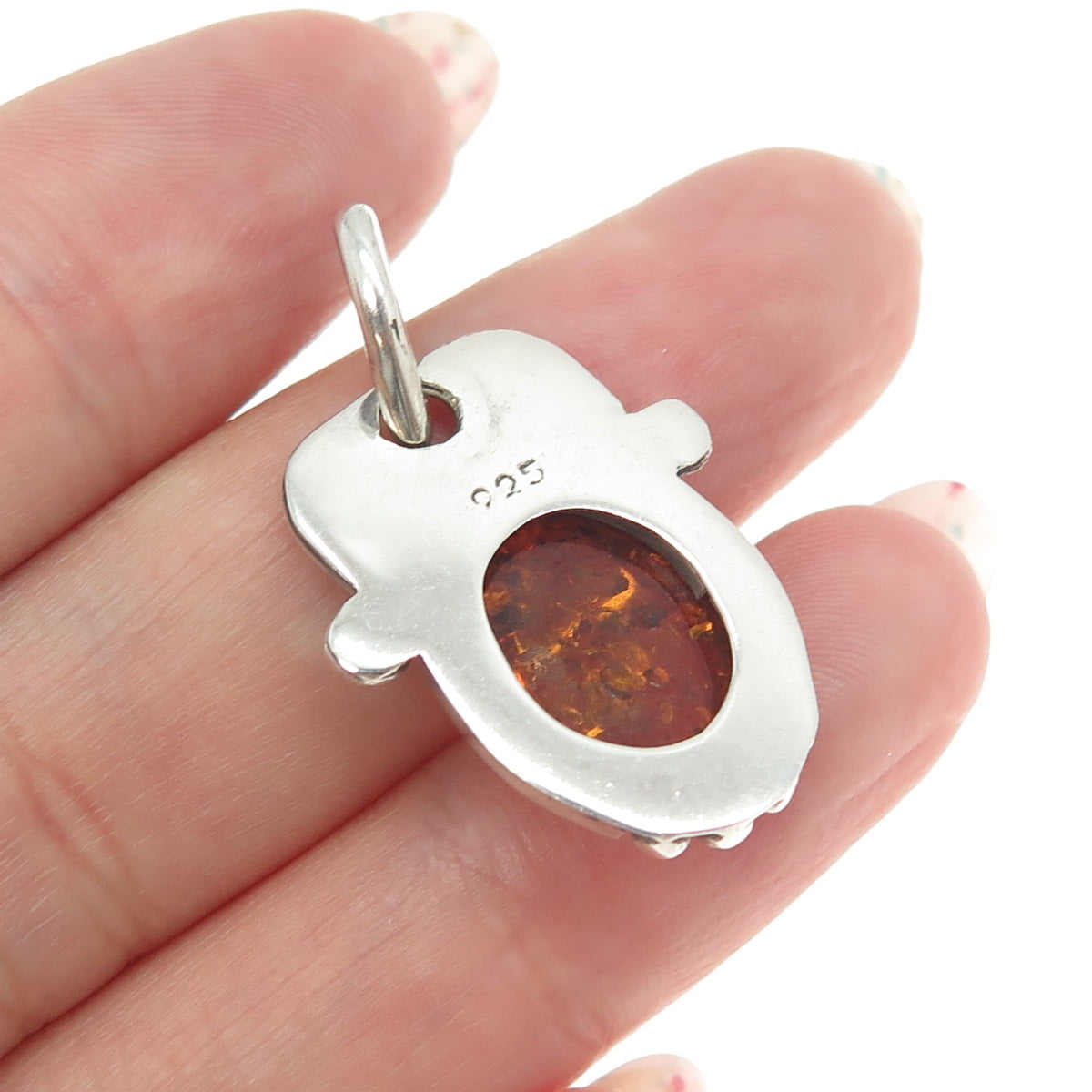 925 Sterling Silver Vintage Real Amber Modernist Charm Pendant