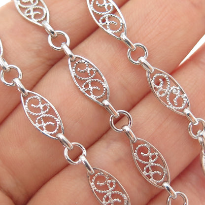 925 Sterling Silver Vintage Filigree Heart Knot Chain Necklace 18"
