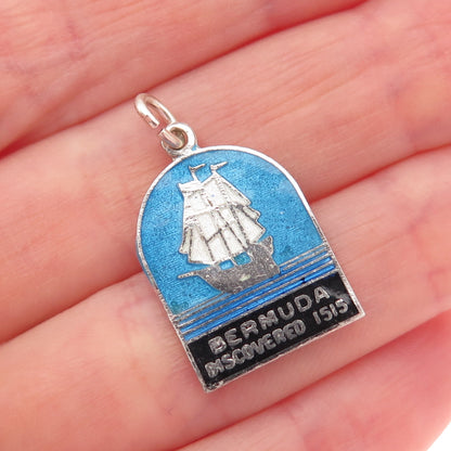 BREADNER CO. 925 Sterling Silver Vintage Enamel Bermuda Ship Mini Charm Pendant